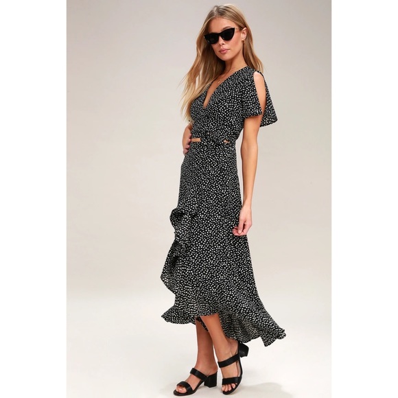 Lulus Black Polka Dot Two-Piece Maxi Dress M - Picture 2 of 11